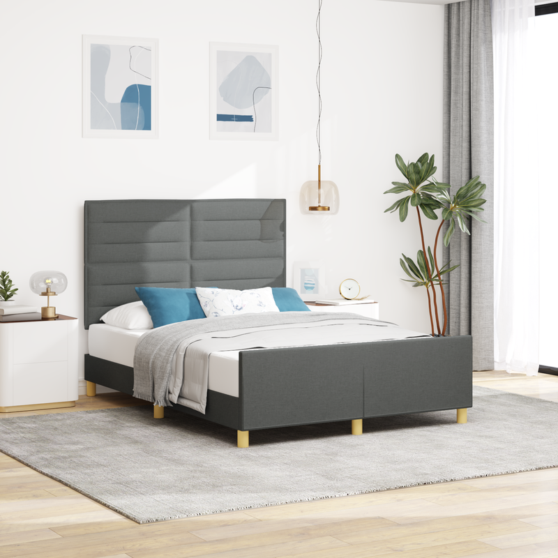 Bed Frame Dark Grey Queen Fabric, vidaXL Headboard Lines Design Dark Grey 160 cm Fabric