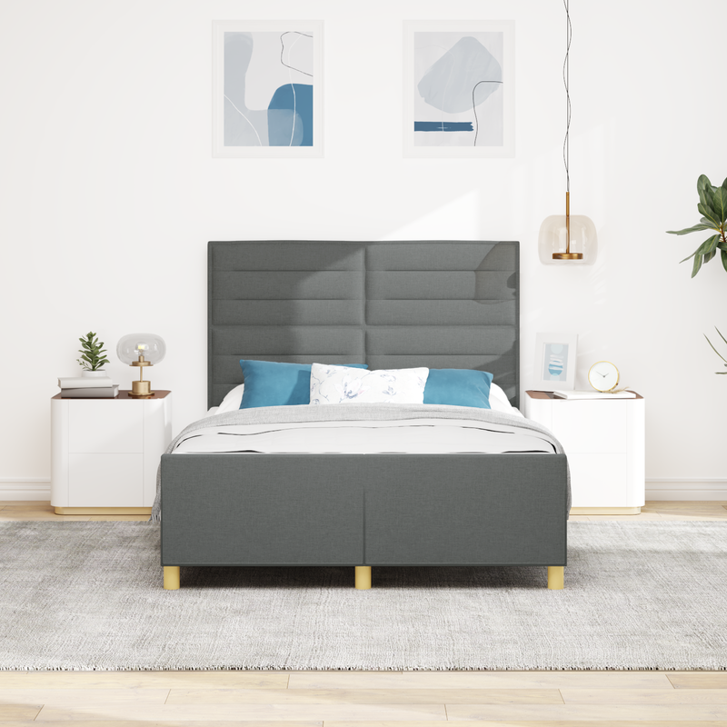 Bed Frame Dark Grey Queen Fabric, vidaXL Headboard Lines Design Dark Grey 160 cm Fabric