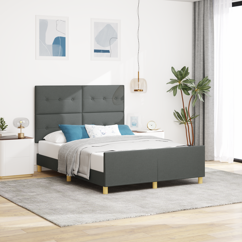 Bed Frame Dark Grey Queen Fabric, vidaXL Headboard Button Tufted Dark Grey 160 cm Fabric
