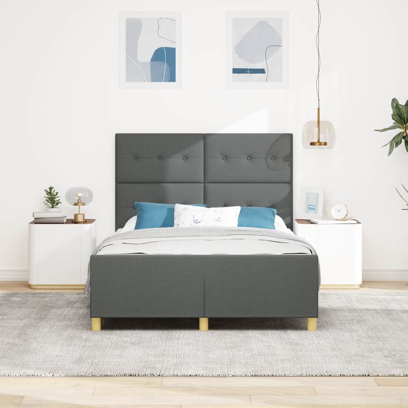Bed Frame Dark Grey Queen Fabric, vidaXL Headboard Button Tufted Dark Grey 160 cm Fabric