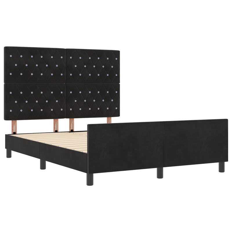 Bed Frame Black Queen Velvet, vidaXL Headboard Crystal Button Tufted Black 160 cm Velvet