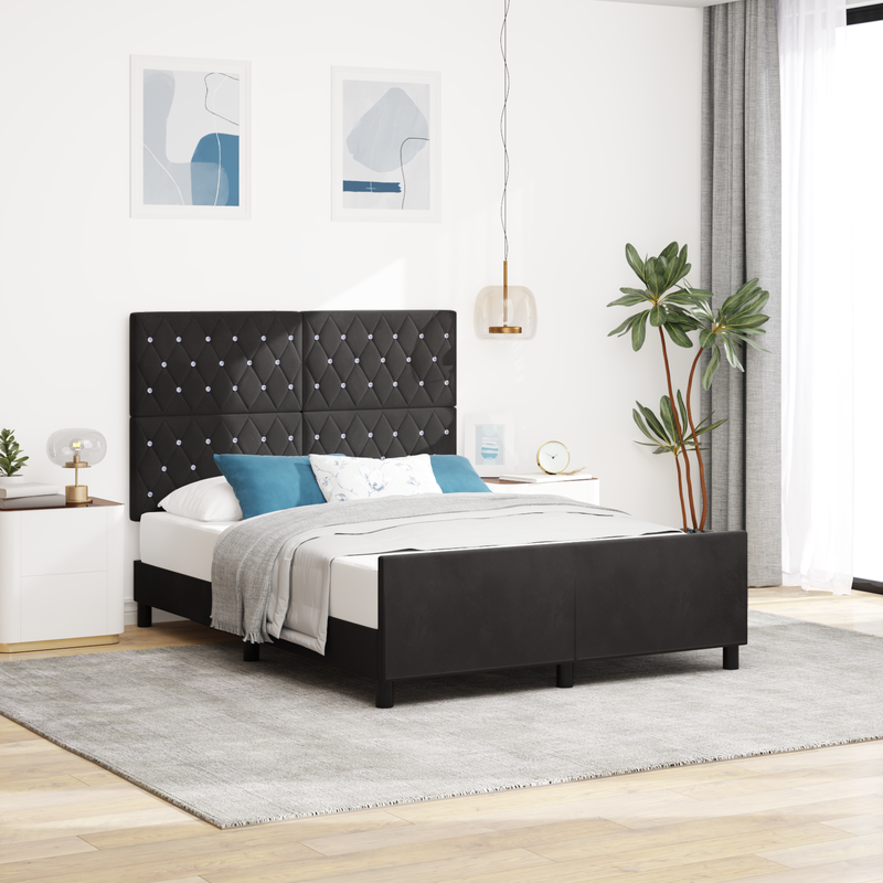 Bed Frame Black Queen Velvet, vidaXL Headboard Crystal Button Tufted Black 160 cm Velvet