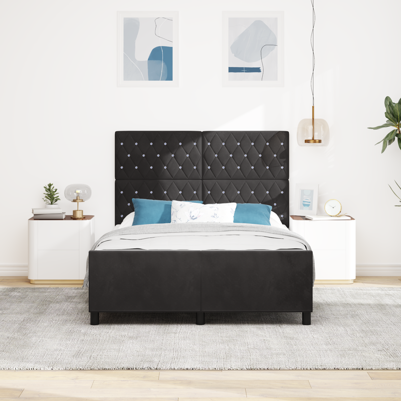 Bed Frame Black Queen Velvet, vidaXL Headboard Crystal Button Tufted Black 160 cm Velvet