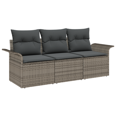 3 Piece Garden Sofa Set with Cushions Grey Poly Rattan