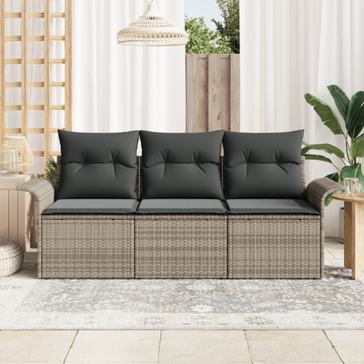 3 Piece Garden Sofa Set with Cushions Grey Poly Rattan
