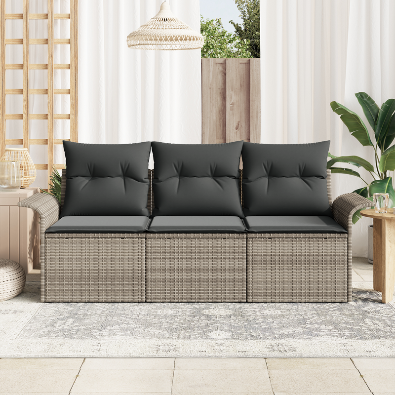 3 Piece Garden Sofa Set with Cushions Grey Poly Rattan