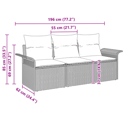 3 Piece Garden Sofa Set with Cushions Grey Poly Rattan