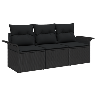 3 Piece Garden Sofa Set with Cushions Black Poly Rattan