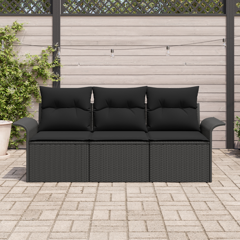 3 Piece Garden Sofa Set with Cushions Black Poly Rattan