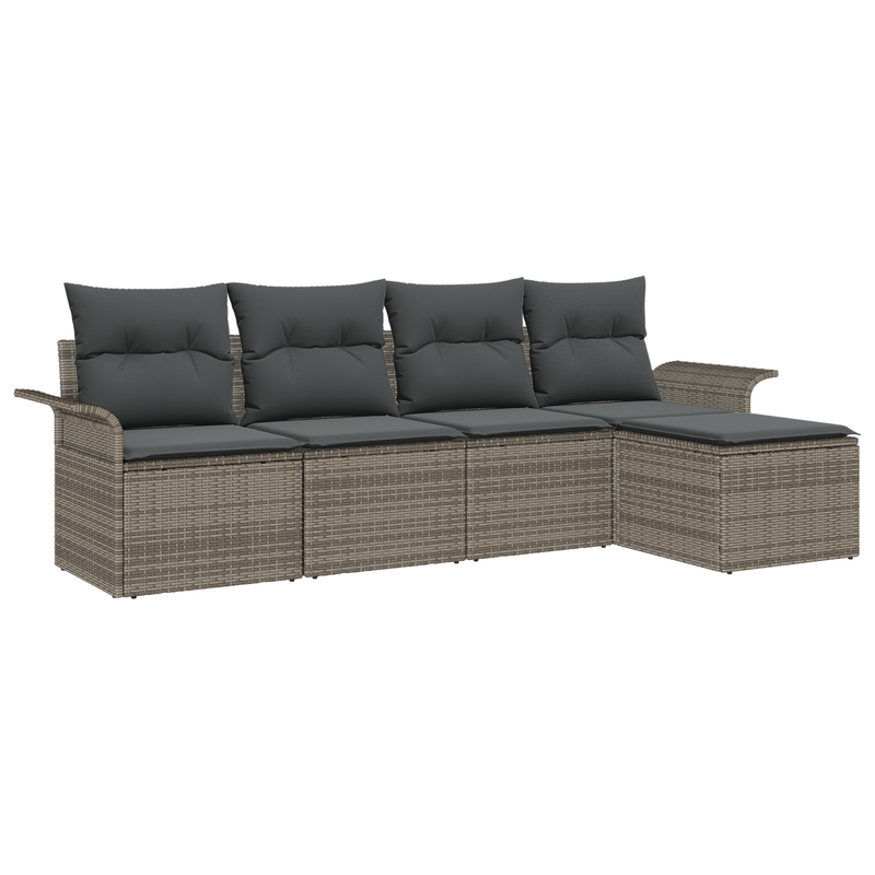 5 Piece Garden Sofa Set with Cushions Grey Poly Rattan
