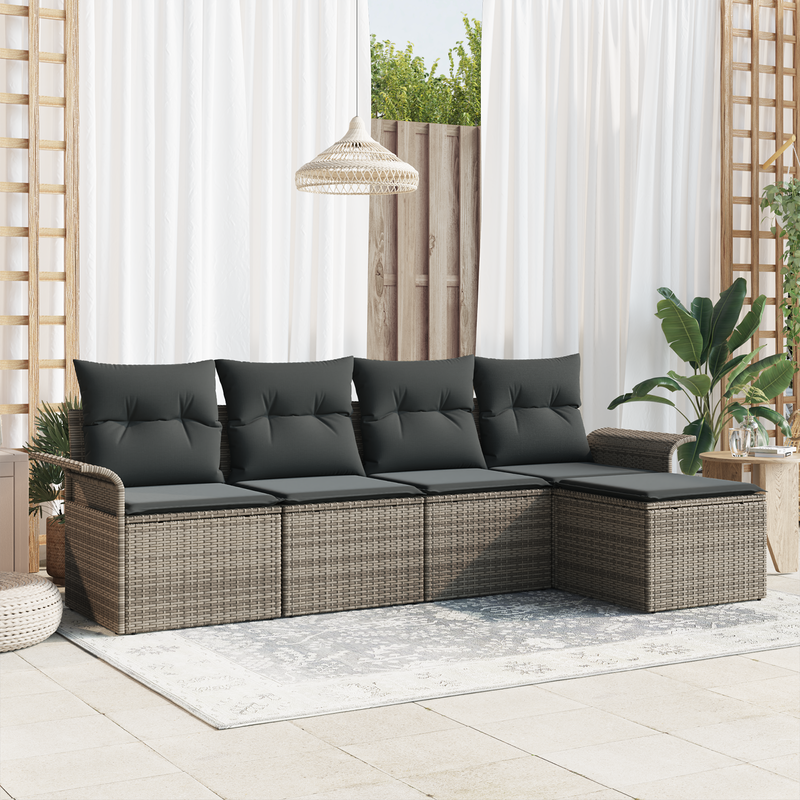 5 Piece Garden Sofa Set with Cushions Grey Poly Rattan