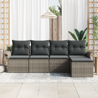 5 Piece Garden Sofa Set with Cushions Grey Poly Rattan