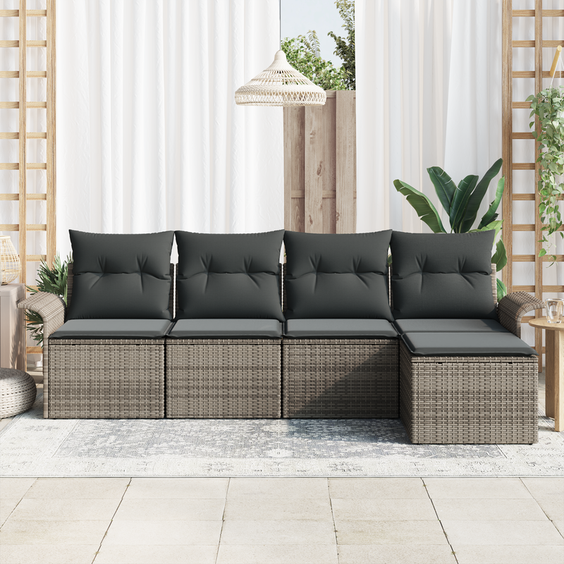 5 Piece Garden Sofa Set with Cushions Grey Poly Rattan
