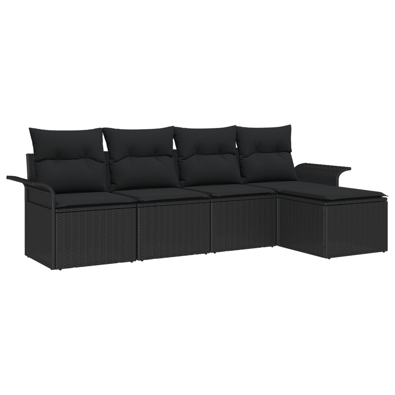 5 Piece Garden Sofa Set with Cushions Black Poly Rattan