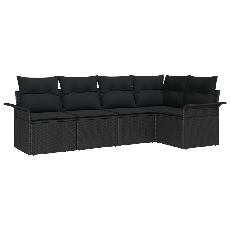 5 Piece Garden Sofa Set with Cushions Black Poly Rattan