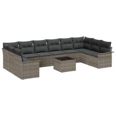 10 Piece Garden Sofa Set with Cushions Grey Poly Rattan