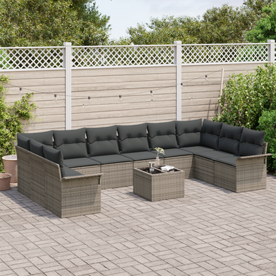 10 Piece Garden Sofa Set with Cushions Grey Poly Rattan