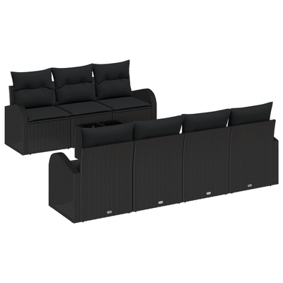 8 Piece Garden Sofa Set with Cushions Black Poly Rattan