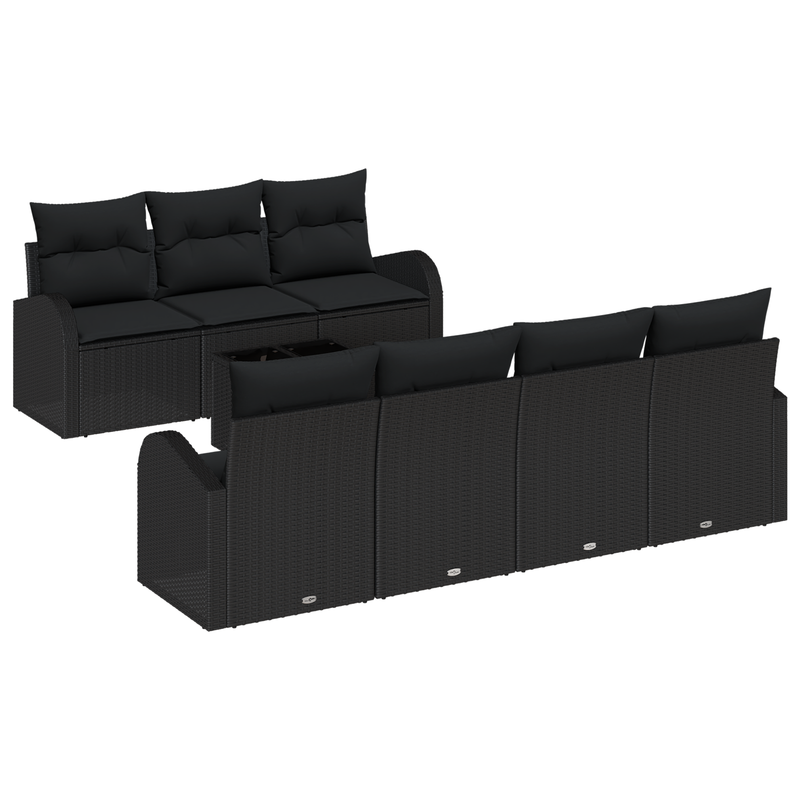 8 Piece Garden Sofa Set with Cushions Black Poly Rattan