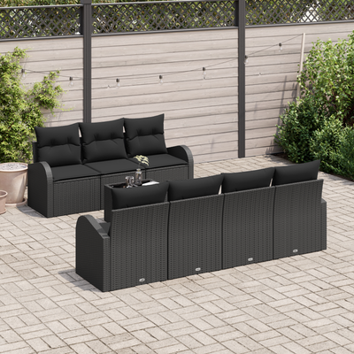 8 Piece Garden Sofa Set with Cushions Black Poly Rattan