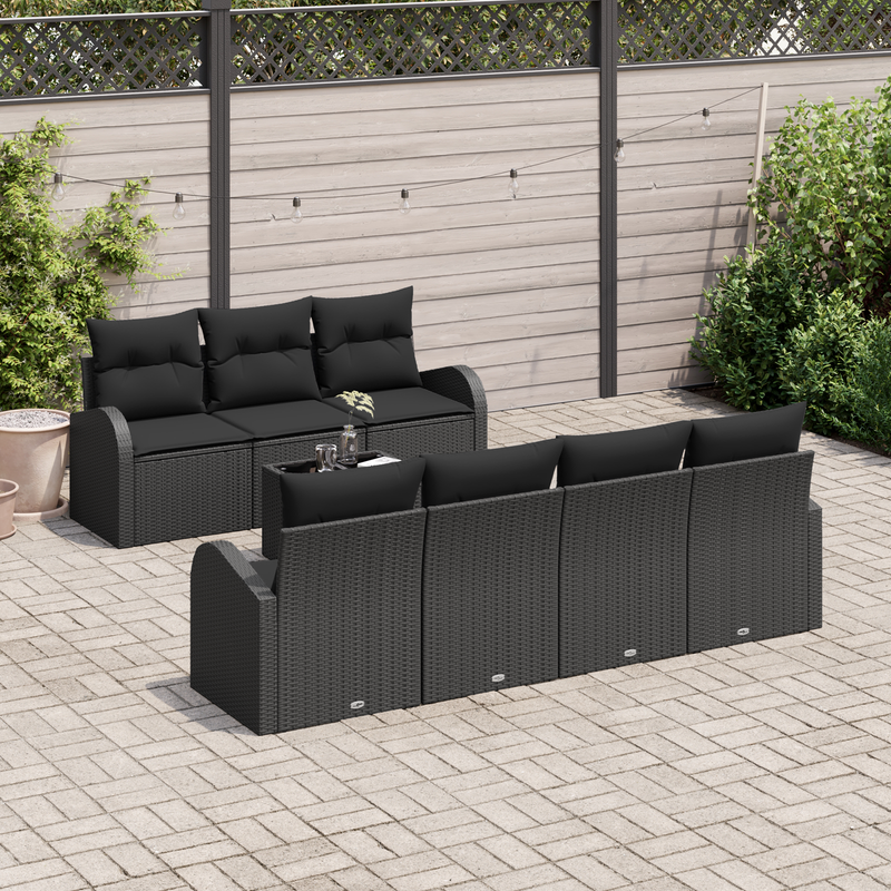 8 Piece Garden Sofa Set with Cushions Black Poly Rattan