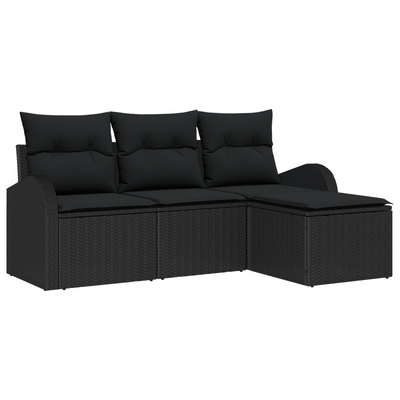4 Piece Garden Sofa Set with Cushions Black Poly Rattan
