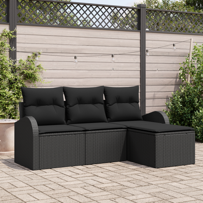 4 Piece Garden Sofa Set with Cushions Black Poly Rattan