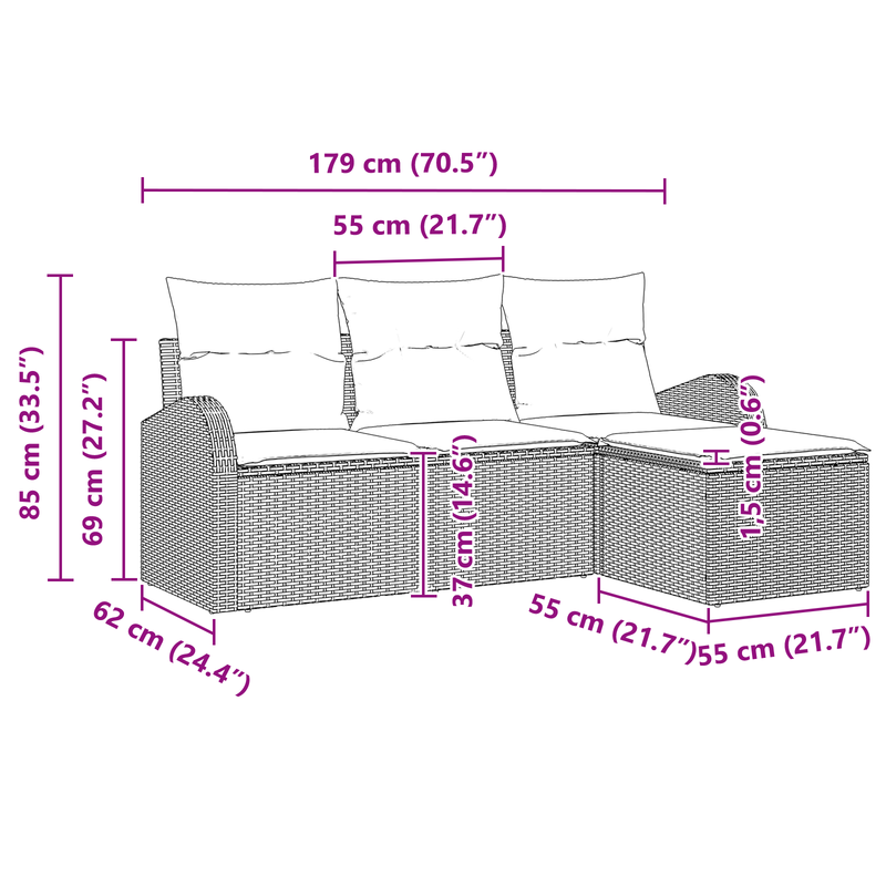 4 Piece Garden Sofa Set with Cushions Black Poly Rattan