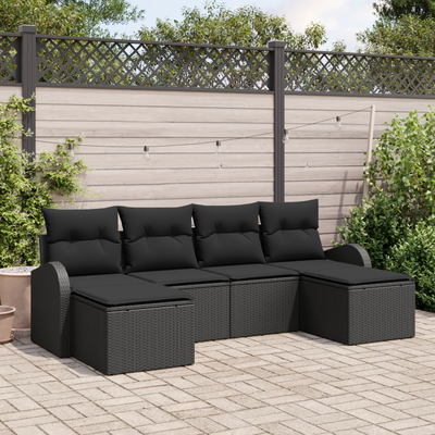 6 Piece Garden Sofa Set with Cushions Black Poly Rattan