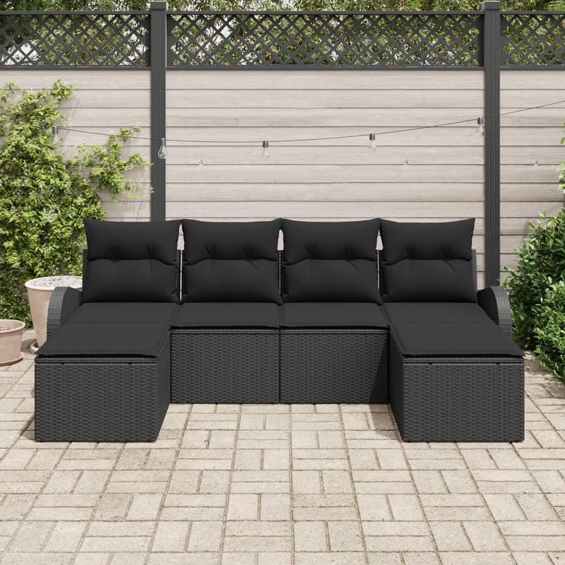 6 Piece Garden Sofa Set with Cushions Black Poly Rattan