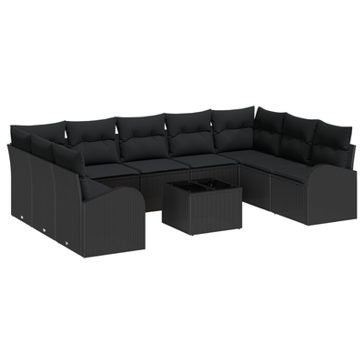 10 Piece Garden Sofa Set with Cushions Beige Poly Rattan