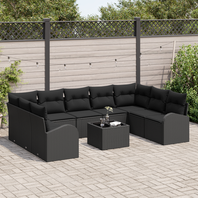 10 Piece Garden Sofa Set with Cushions Beige Poly Rattan