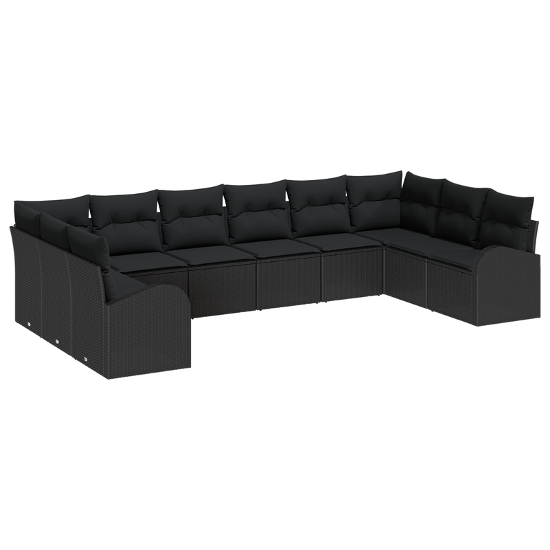10 Piece Garden Sofa Set with Cushions Black Poly Rattan