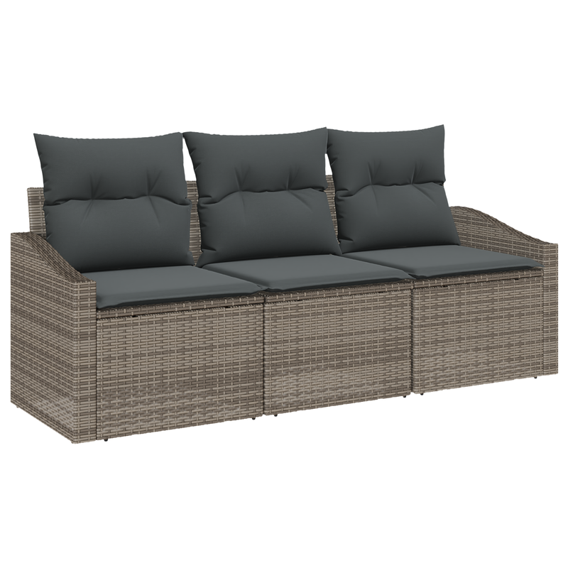 3 Piece Garden Sofa Set with Cushions Grey Poly Rattan