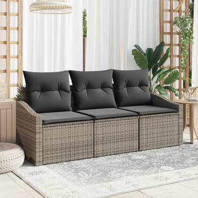 3 Piece Garden Sofa Set with Cushions Grey Poly Rattan