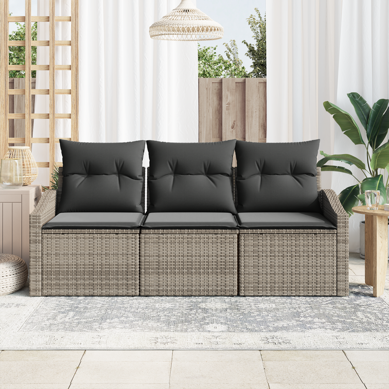 3 Piece Garden Sofa Set with Cushions Grey Poly Rattan