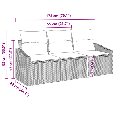 3 Piece Garden Sofa Set with Cushions Grey Poly Rattan