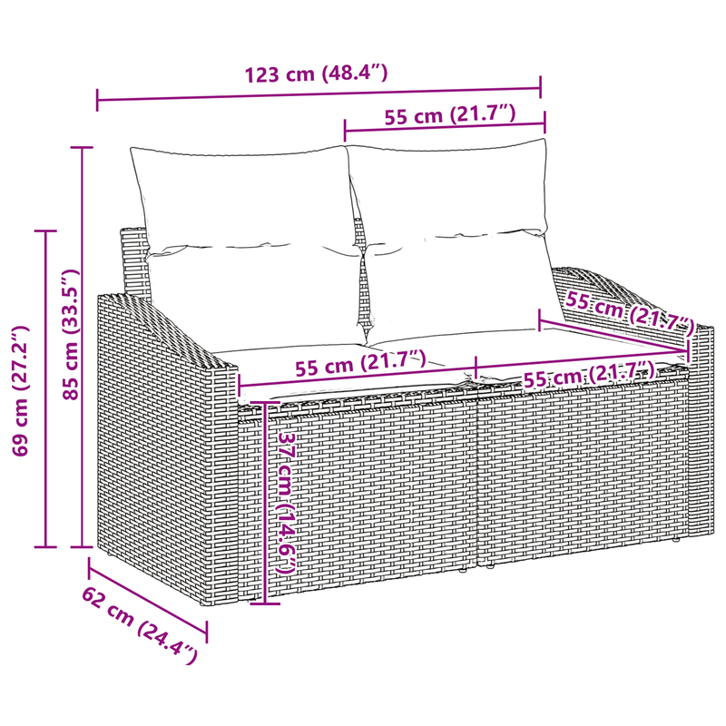 3 Piece Garden Sofa Set with Cushions Grey Poly Rattan