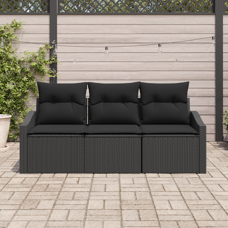 3 Piece Garden Sofa Set with Cushions Black Poly Rattan