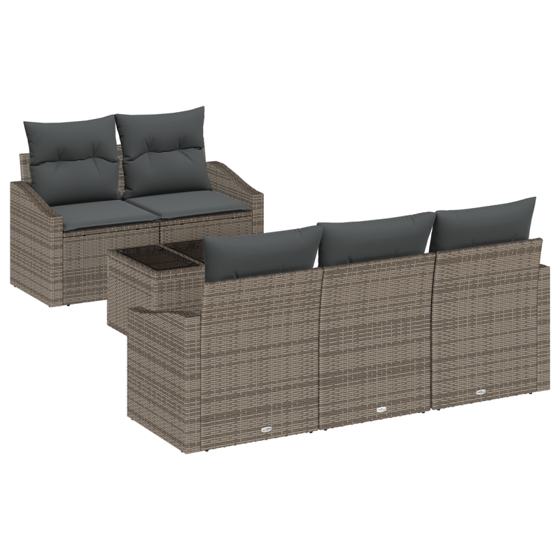 6 Piece Garden Sofa Set with Cushions Grey Poly Rattan