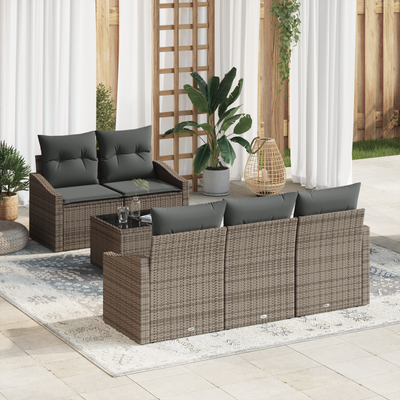 6 Piece Garden Sofa Set with Cushions Grey Poly Rattan