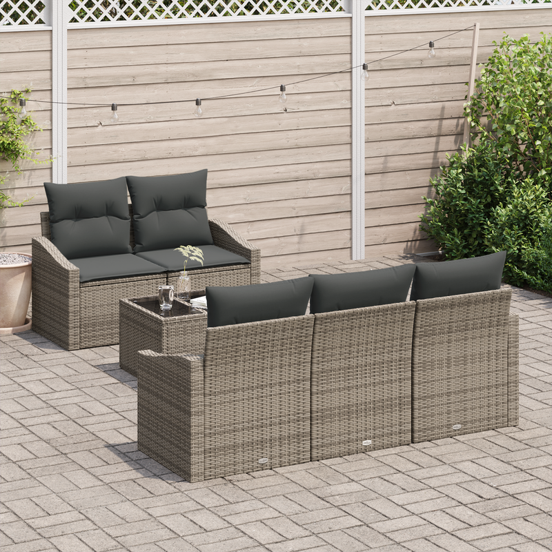 6 Piece Garden Sofa Set with Cushions Grey Poly Rattan