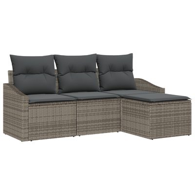 4 Piece Garden Sofa Set with Cushions Grey Poly Rattan