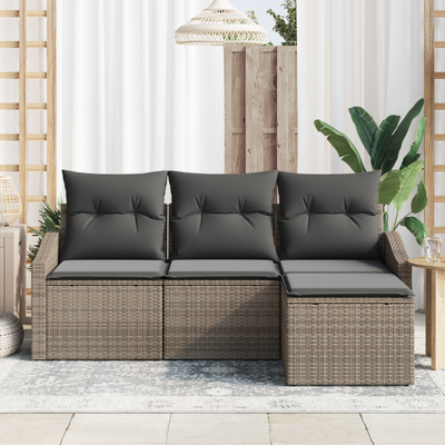 4 Piece Garden Sofa Set with Cushions Grey Poly Rattan