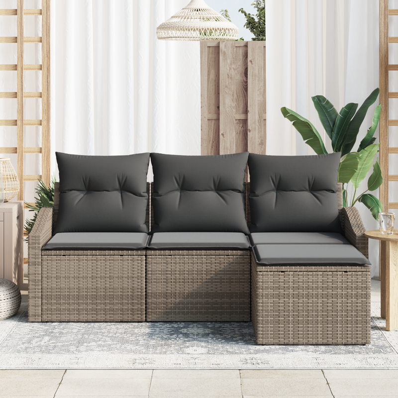4 Piece Garden Sofa Set with Cushions Grey Poly Rattan