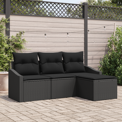 4 Piece Garden Sofa Set with Cushions Black Poly Rattan