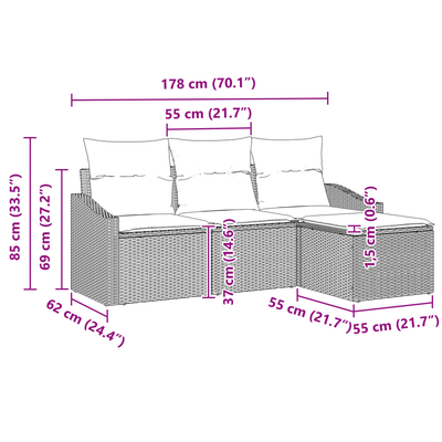 4 Piece Garden Sofa Set with Cushions Black Poly Rattan