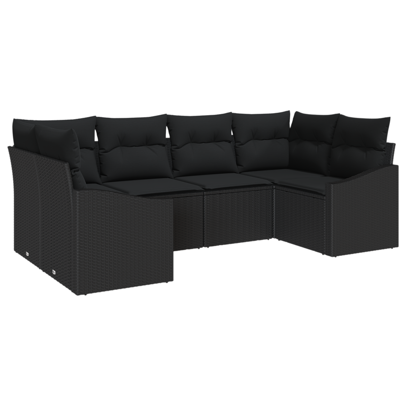 6 Piece Garden Sofa Set with Cushions Black Poly Rattan