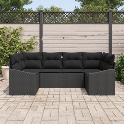 6 Piece Garden Sofa Set with Cushions Black Poly Rattan