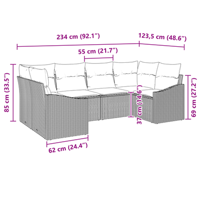 6 Piece Garden Sofa Set with Cushions Black Poly Rattan
